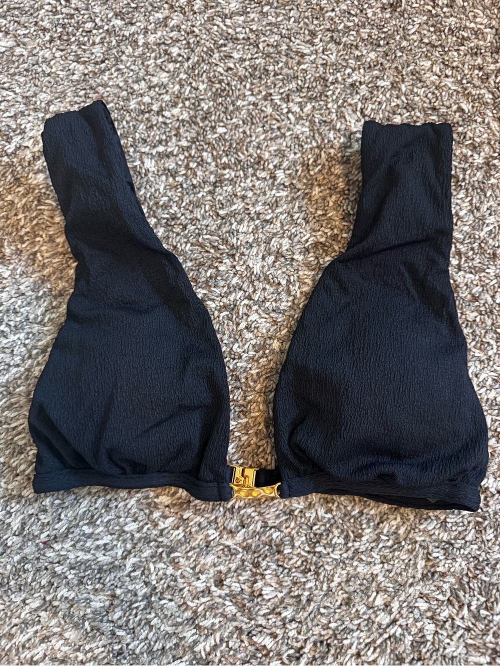 ViX Paula Hermanny Bikini Top L Black Textured Gold Hardware Swimwear